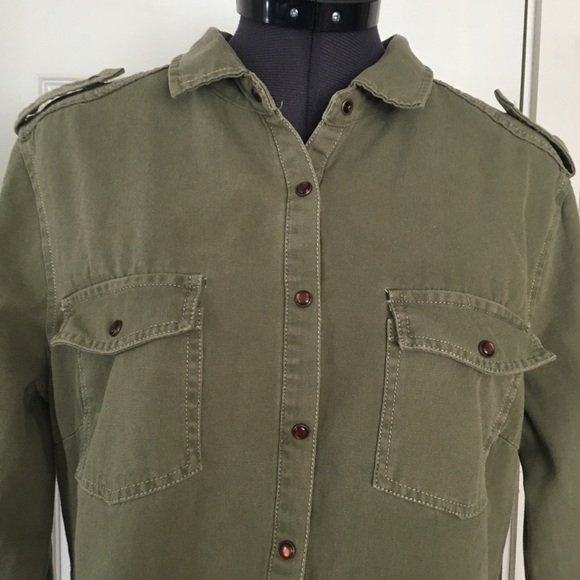 Alexander Jordan Cotton Canvas Snap Front Camp Shirt Olive Green - Picture 2 of 7